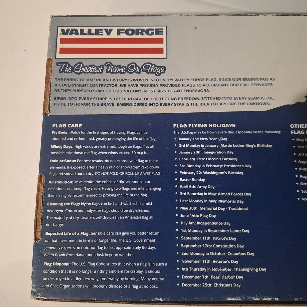 Valley Forge Commercial Grade 5x8  United States Of America Nylon Flag Preowned